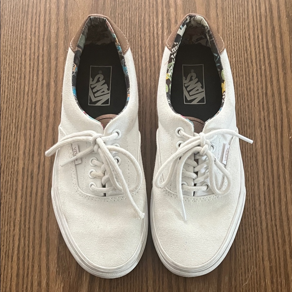 Vans Classic White Canvas Shoes with Patterned Lining